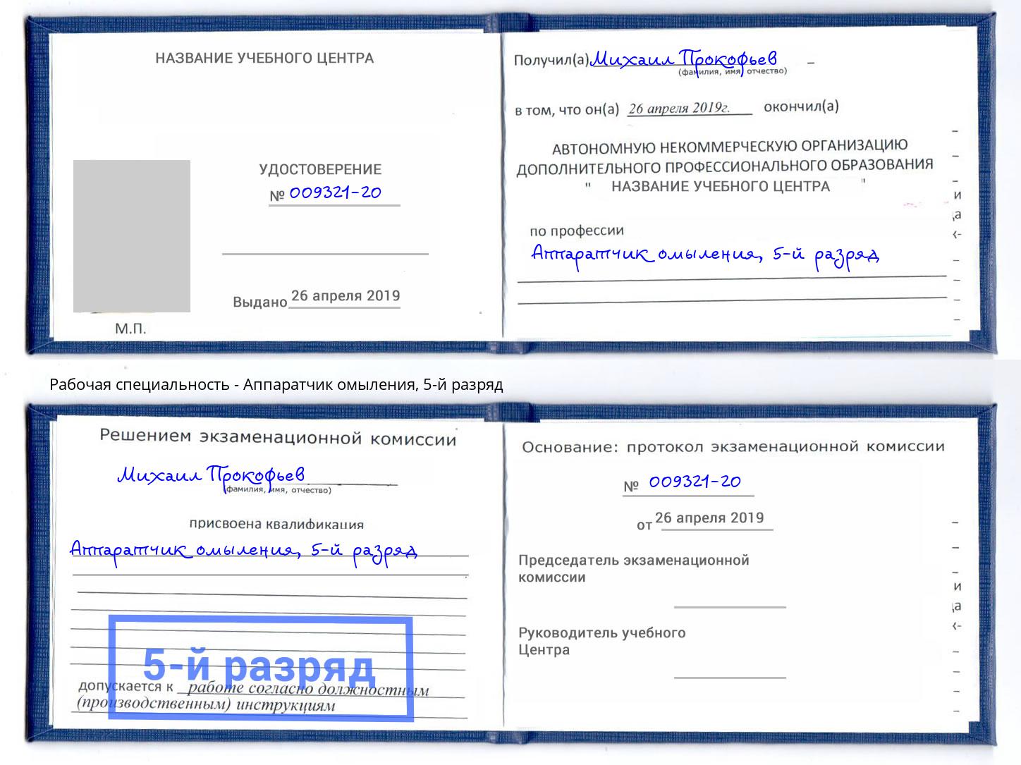 корочка 5-й разряд Аппаратчик омыления Ликино-Дулёво
