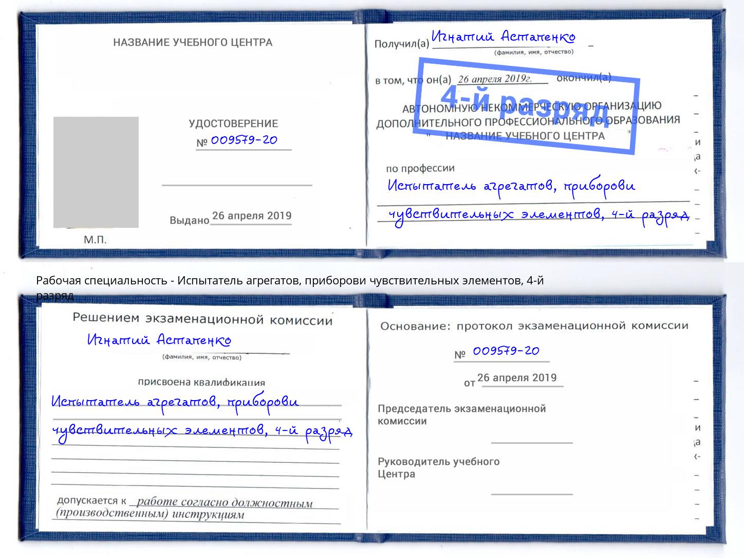 корочка 4-й разряд Испытатель агрегатов, приборови чувствительных элементов Ликино-Дулёво
