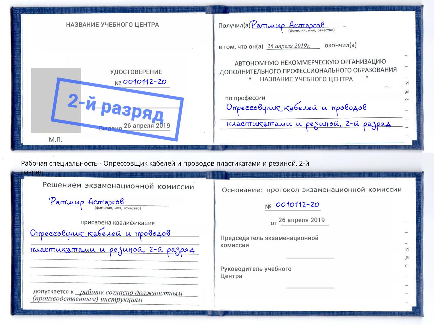 корочка 2-й разряд Опрессовщик кабелей и проводов пластикатами и резиной Ликино-Дулёво