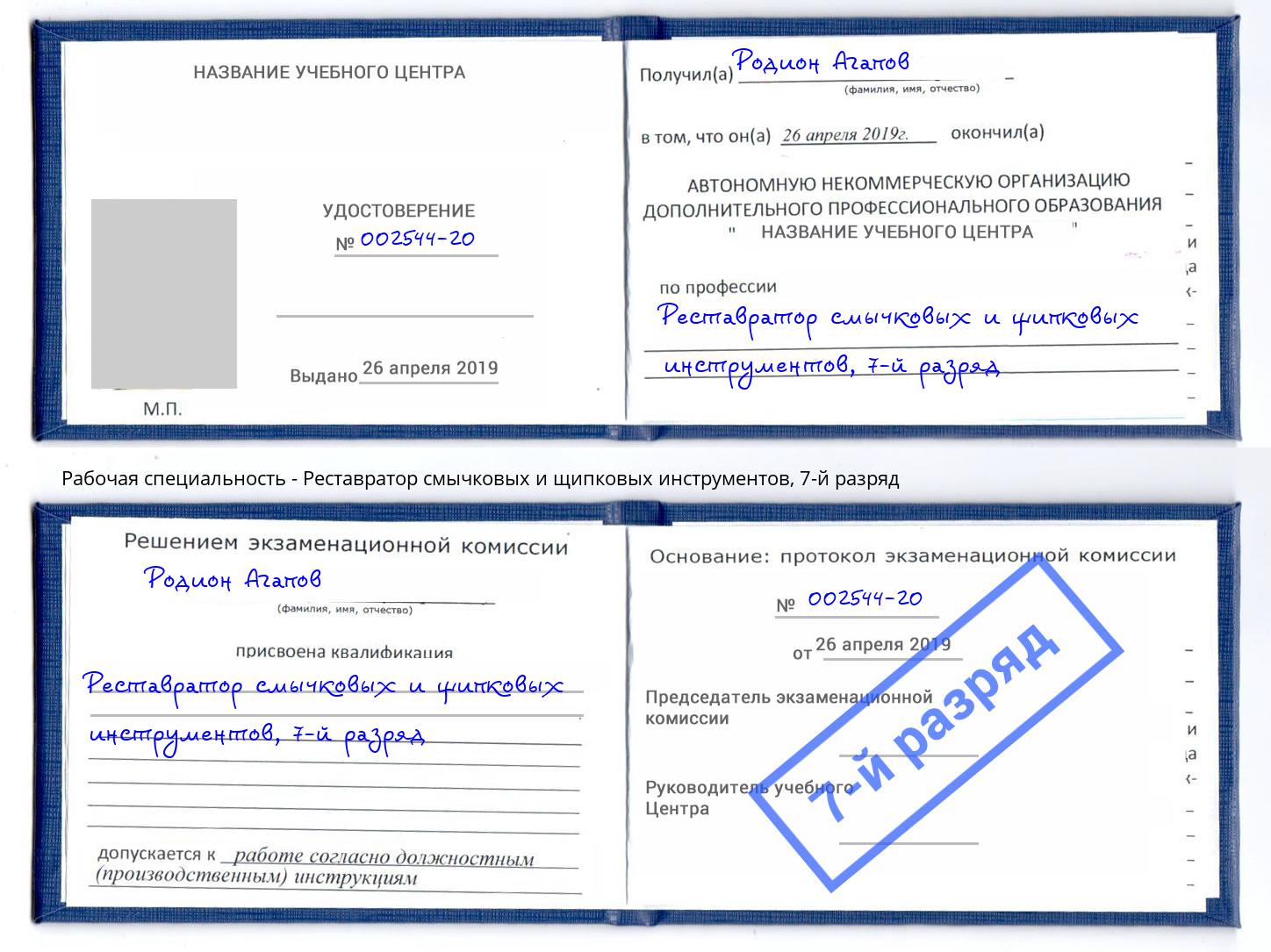 корочка 7-й разряд Реставратор смычковых и щипковых инструментов Ликино-Дулёво