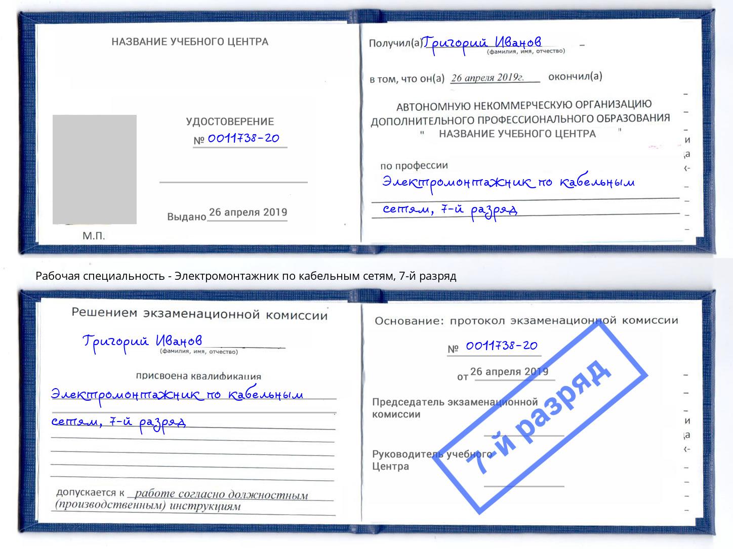 корочка 7-й разряд Электромонтажник по кабельным сетям Ликино-Дулёво
