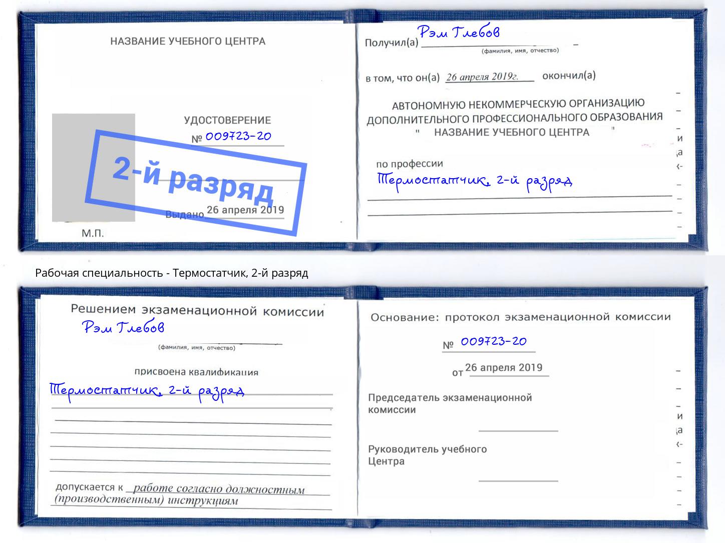 корочка 2-й разряд Термостатчик Ликино-Дулёво