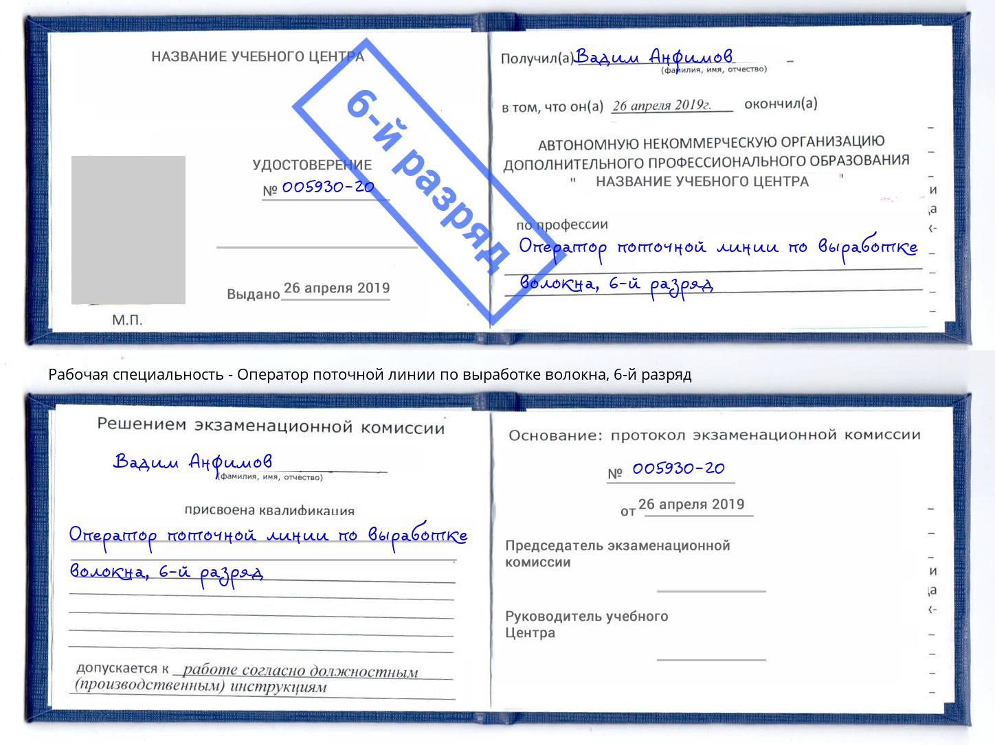 корочка 6-й разряд Оператор поточной линии по выработке волокна Ликино-Дулёво