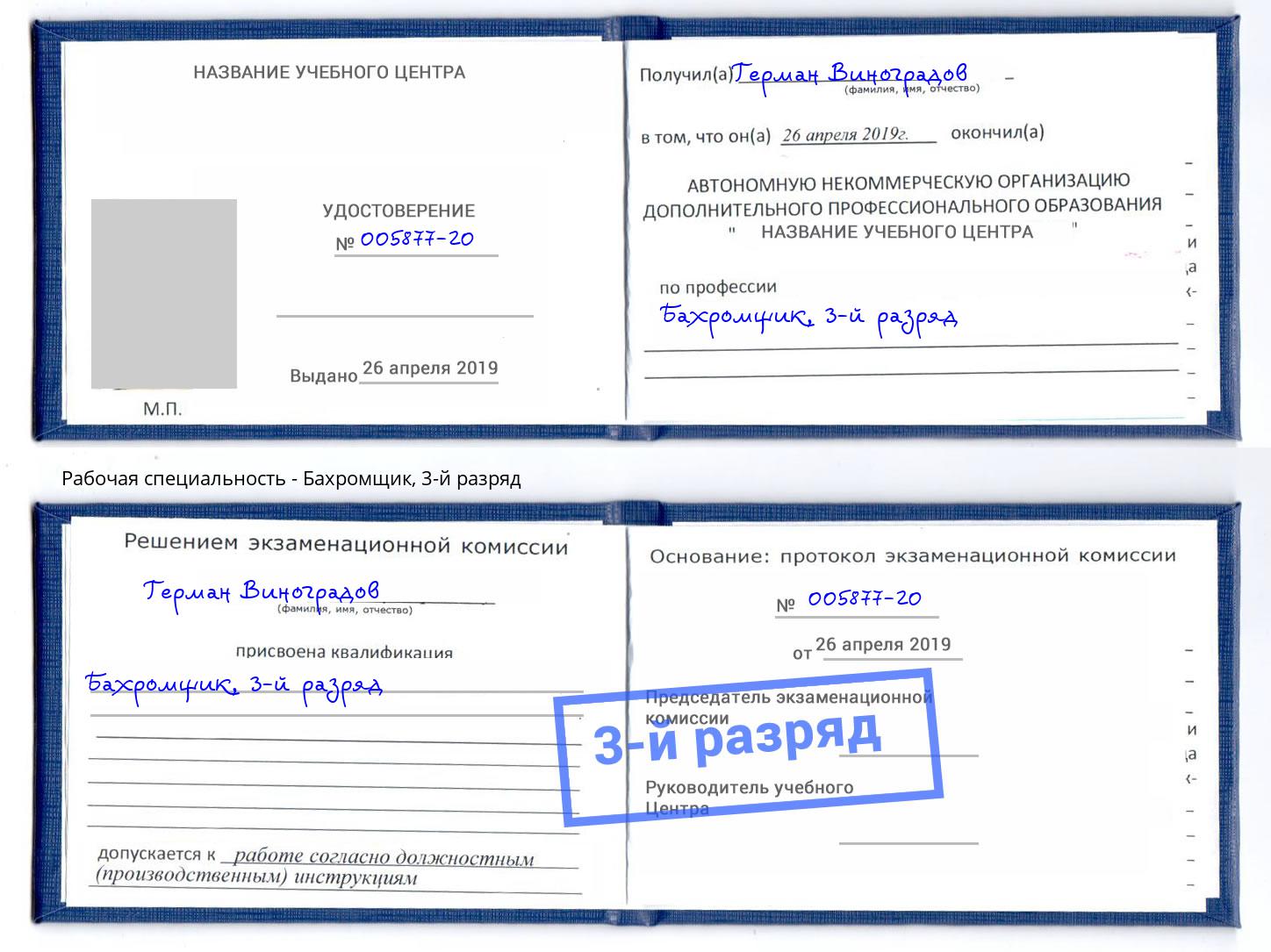корочка 3-й разряд Бахромщик Ликино-Дулёво