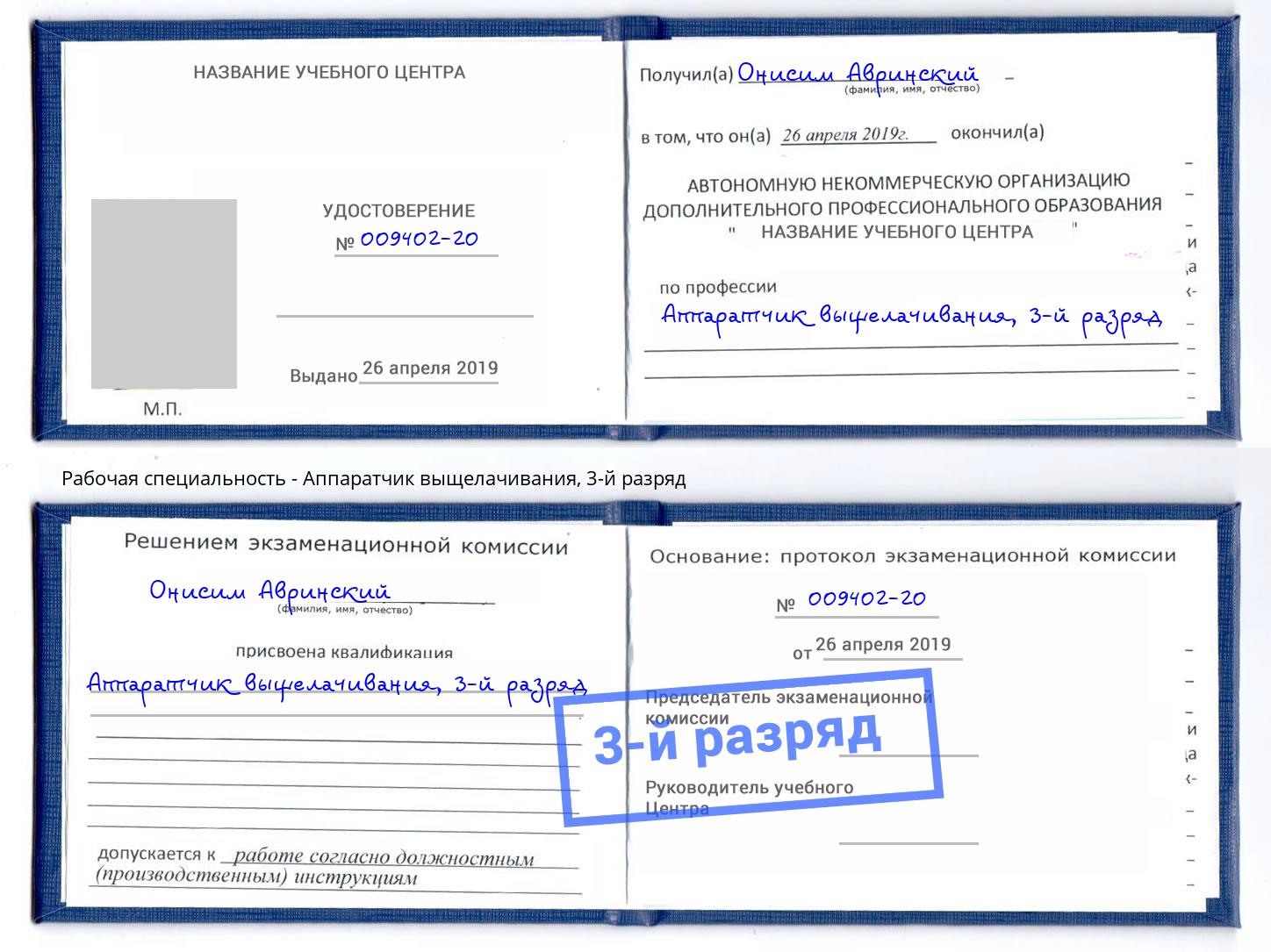 корочка 3-й разряд Аппаратчик выщелачивания Ликино-Дулёво