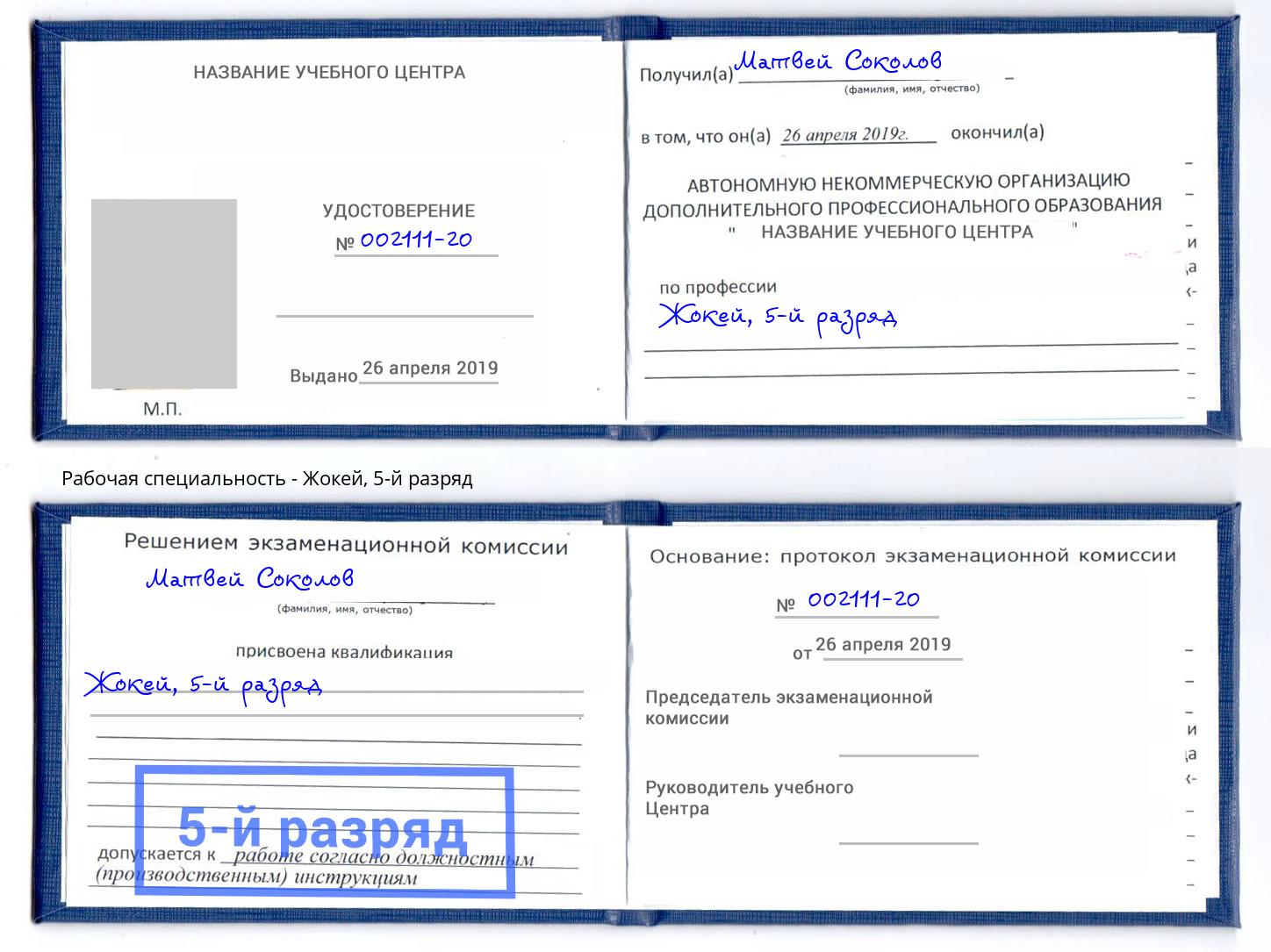 корочка 5-й разряд Жокей Ликино-Дулёво