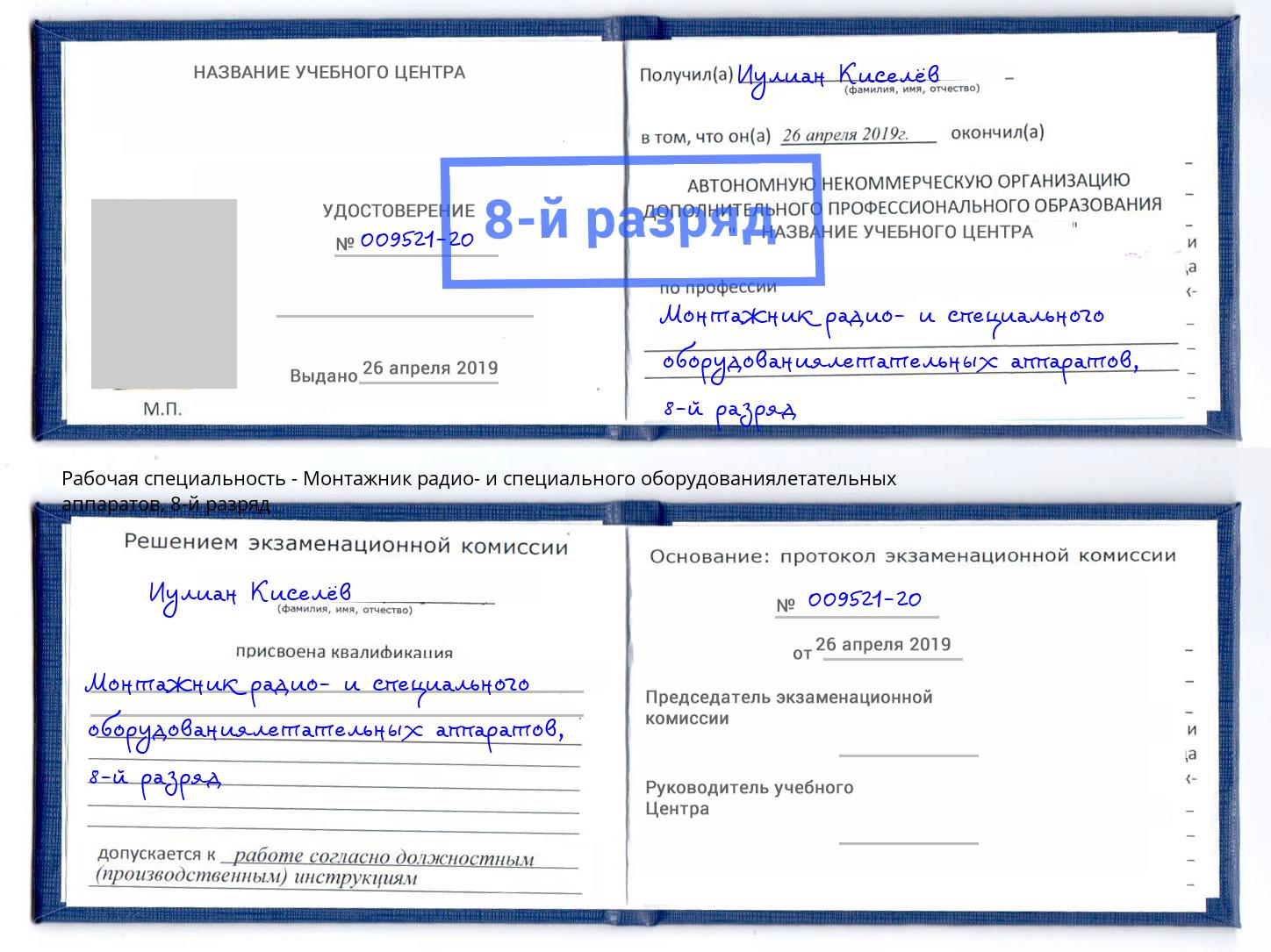 корочка 8-й разряд Монтажник радио- и специального оборудованиялетательных аппаратов Ликино-Дулёво