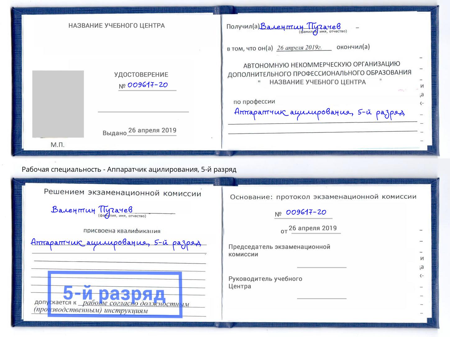 корочка 5-й разряд Аппаратчик ацилирования Ликино-Дулёво