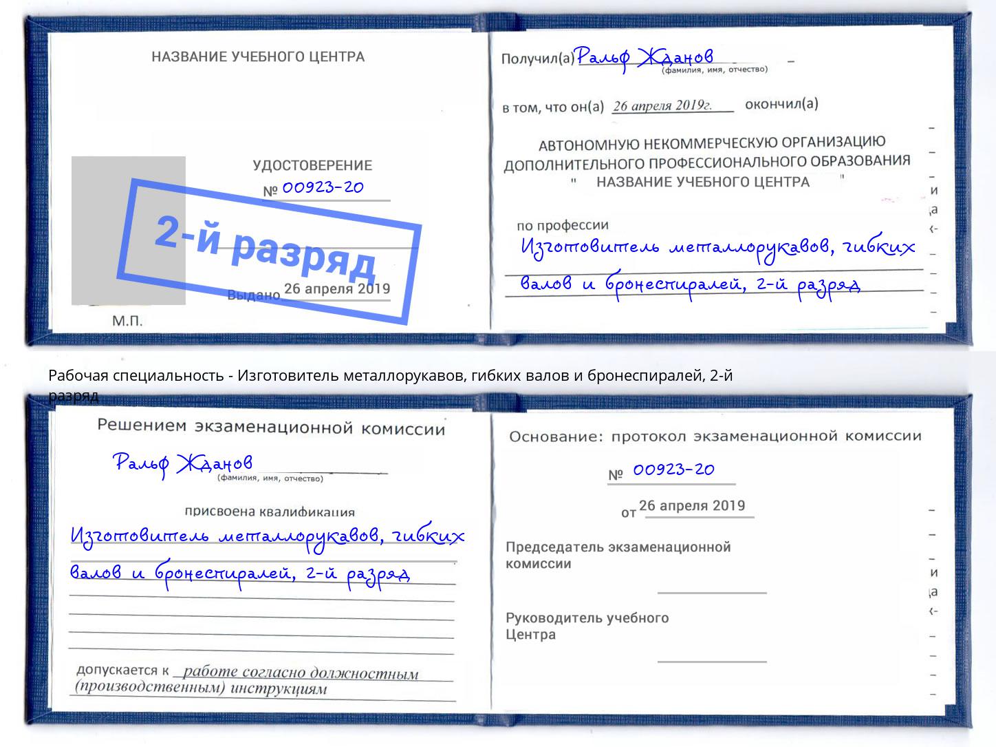 корочка 2-й разряд Изготовитель металлорукавов, гибких валов и бронеспиралей Ликино-Дулёво